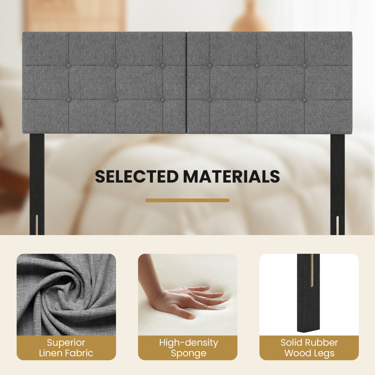 Upholstered Headboard with Adjustable Width for Full/Queen Size Beds-Dark Gray