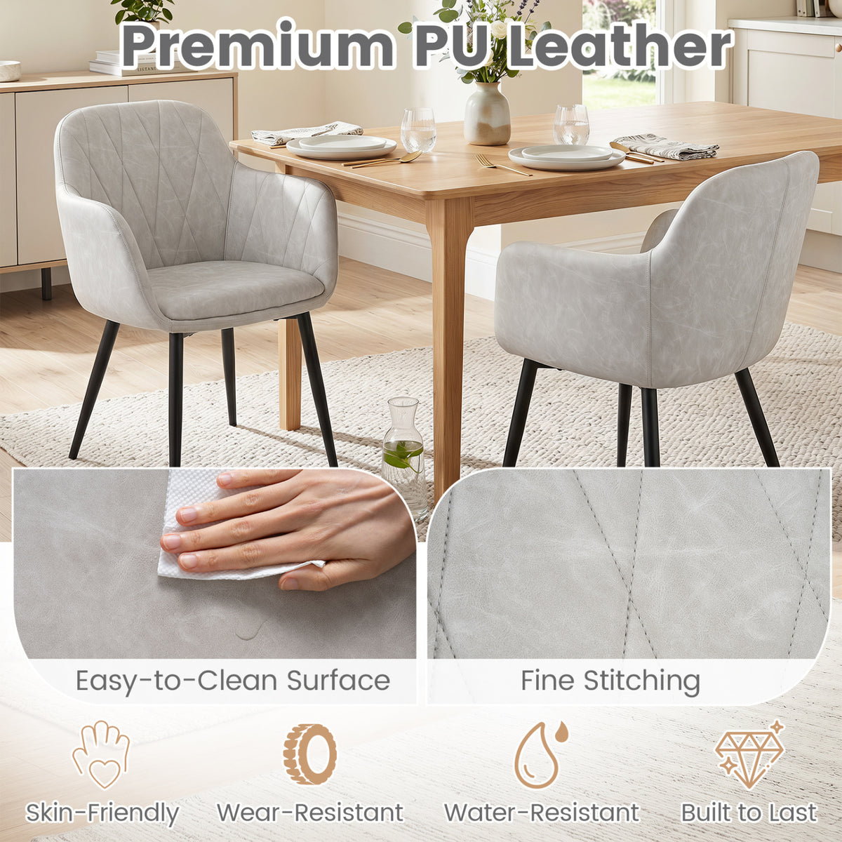Upholstered PU Leather Kitchen Chairs Set of 2 with Curved Back and Wide Seat