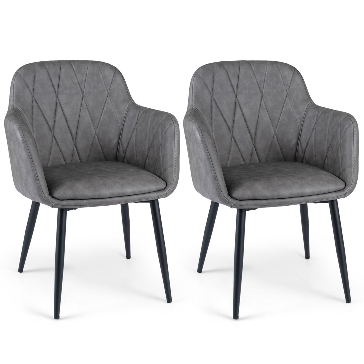 Upholstered PU Leather Kitchen Chairs Set of 2 with Curved Back and Wide Seat