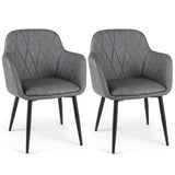 Upholstered PU Leather Kitchen Chairs Set of 2 with Curved Back and Wide Seat
