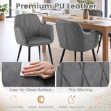 Upholstered PU Leather Kitchen Chairs Set of 2 with Curved Back and Wide Seat