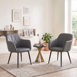 Upholstered PU Leather Kitchen Chairs Set of 2 with Curved Back and Wide Seat