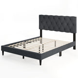 Upholstered Platform Bed with Tufted Headboard and Wooden Slats Gray