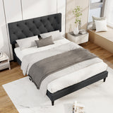 Upholstered Platform Bed with Tufted Headboard and Wooden Slats Gray
