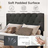 Upholstered Platform Bed with Tufted Headboard and Wooden Slats Gray