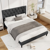 Upholstered Platform Bed with Tufted Headboard and Wooden Slats Gray