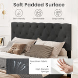 Upholstered Platform Bed with Tufted Headboard and Wooden Slats Gray
