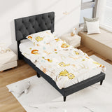 Upholstered Platform Bed with Tufted Headboard and Wooden Slats Gray