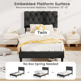 Upholstered Platform Bed with Tufted Headboard and Wooden Slats Gray