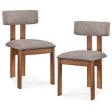 Upholstered Rubber Wood Dining Chairs Set of 2 with Curved Backrest-Walnut