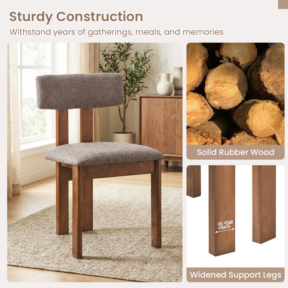 Upholstered Rubber Wood Dining Chairs Set of 4 with Curved Backrest-Walnut