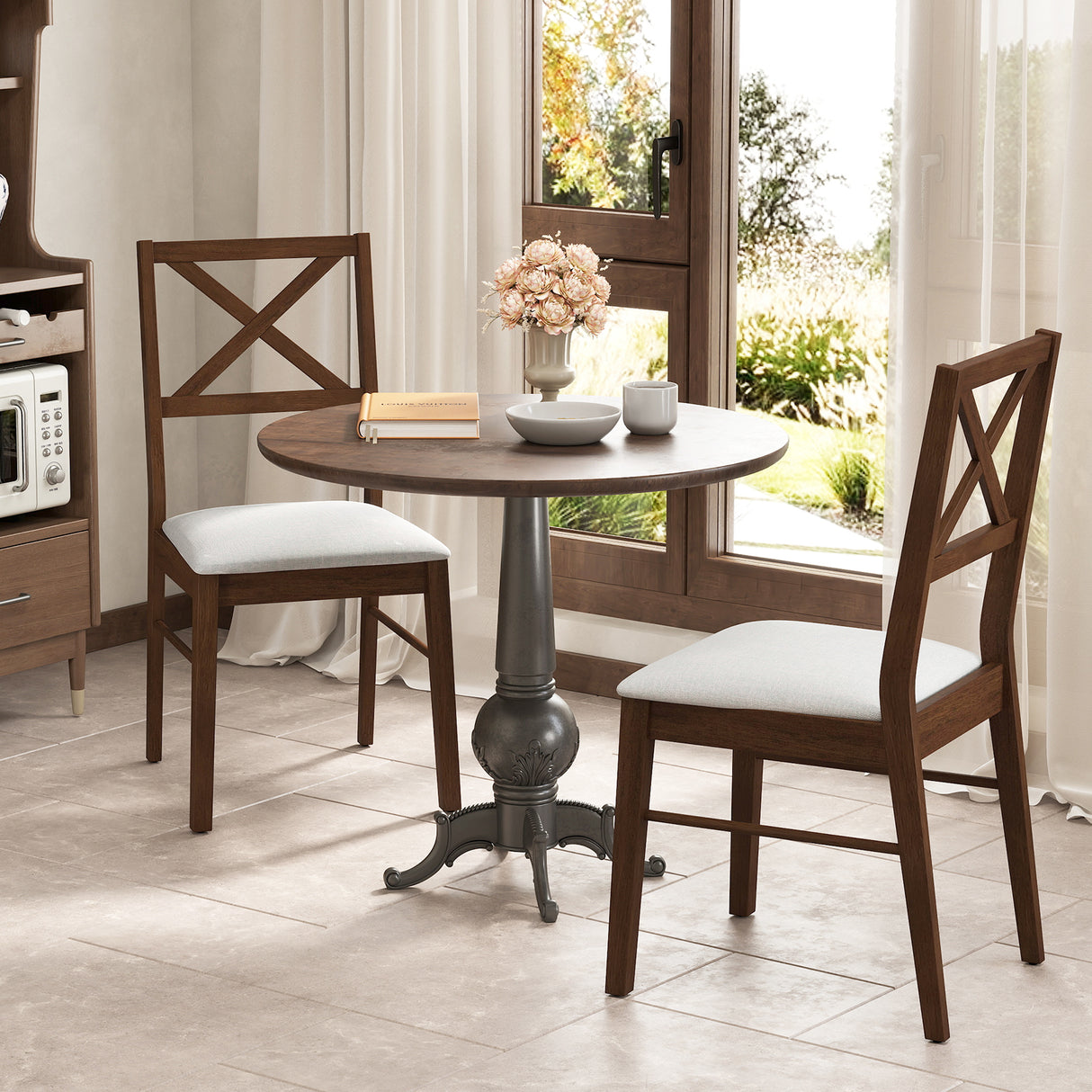 Upholstered Side Dining Chairs Set of 2 with Rubber Wood Frame