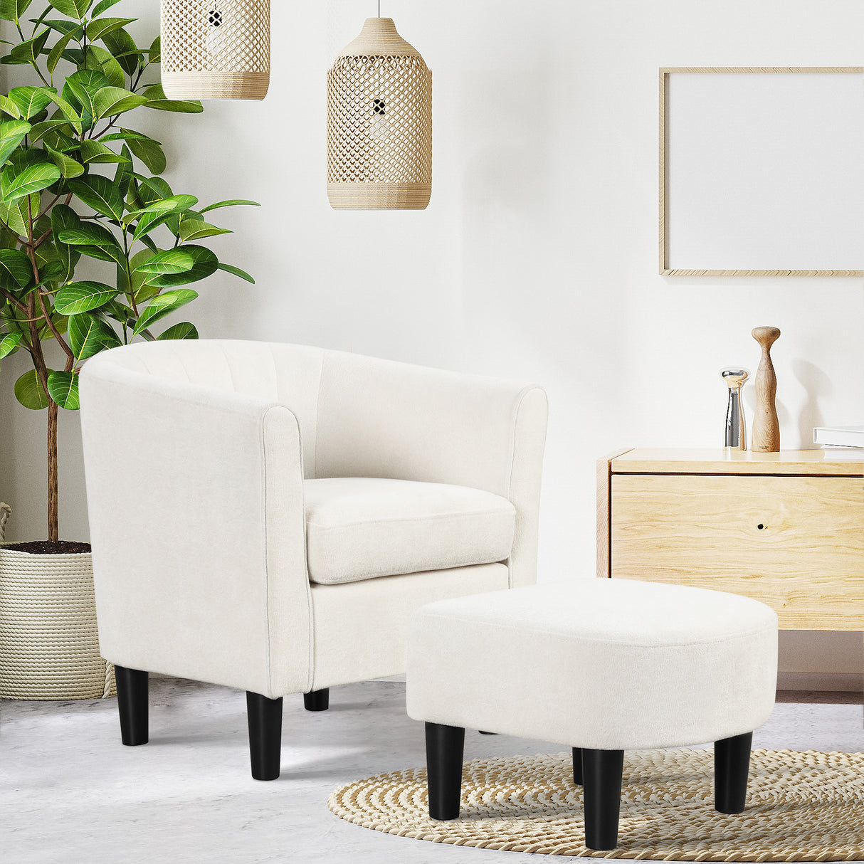 Upholstered Teddy Velvet Club Barrel Chair with Ottoman with Footrest