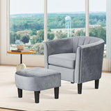 Upholstered Teddy Velvet Club Barrel Chair with Ottoman with Footrest
