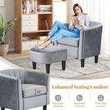 Upholstered Teddy Velvet Club Barrel Chair with Ottoman with Footrest