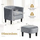 Upholstered Teddy Velvet Club Barrel Chair with Ottoman with Footrest
