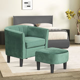 Upholstered Teddy Velvet Club Barrel Chair with Ottoman with Footrest