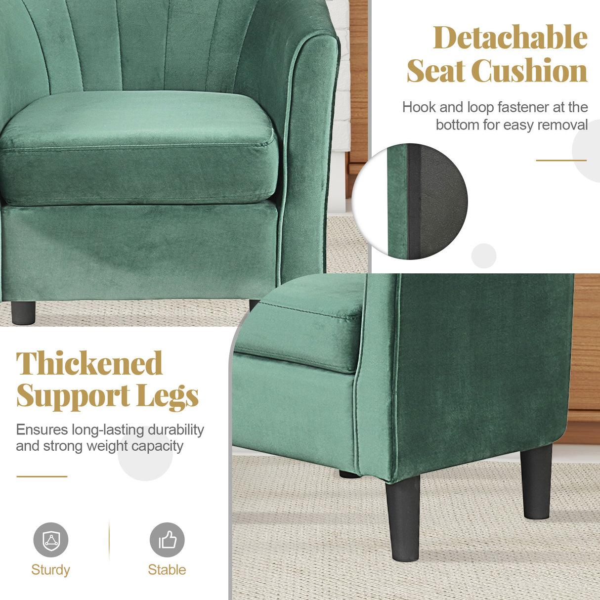 Upholstered Teddy Velvet Club Barrel Chair with Ottoman with Footrest