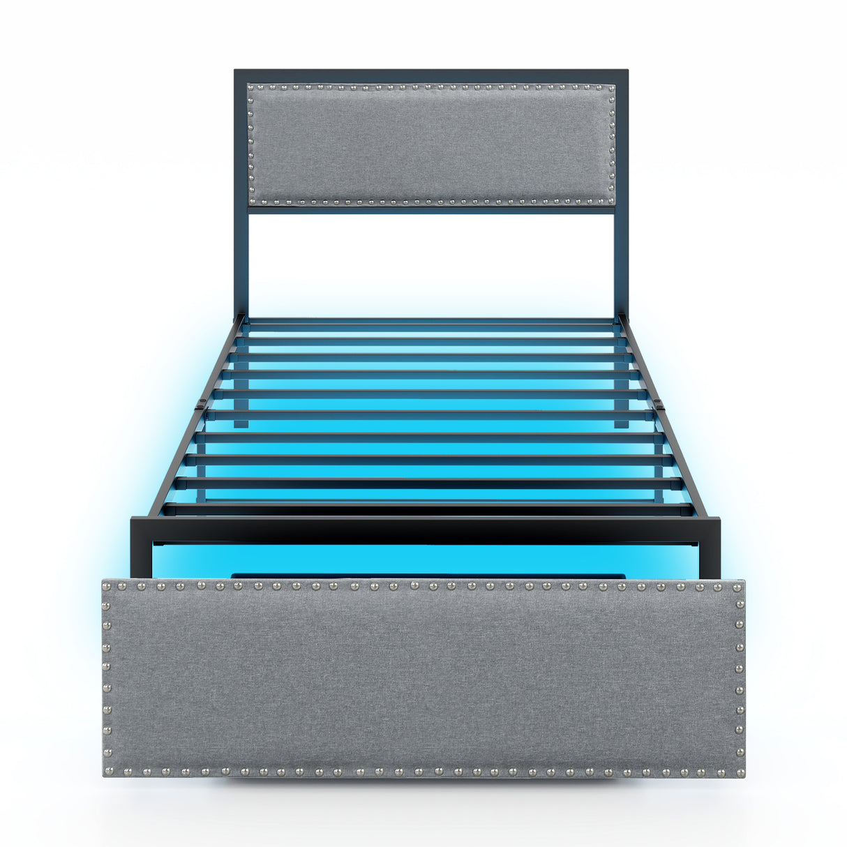 Full/Queen/Twin Size Bed Frame with LED Lights Drawer and Metal Slats