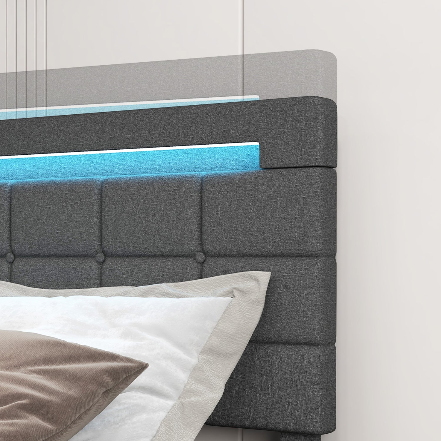 Upholstered Queen LED Bed Frame with Headboard and 4 Drawers