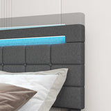 Upholstered Queen LED Bed Frame with Headboard and 4 Drawers