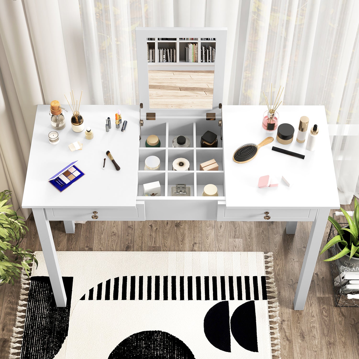 Vanity Desk Makeup Dressing Table with Flip Top Mirror and Drawers-White