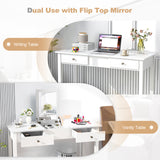 Vanity Desk Makeup Dressing Table with Flip Top Mirror and Drawers-White