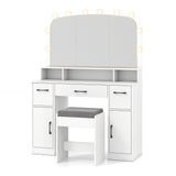 Vanity Desk Makeup Table with Stool 3-Color Lights and Charging Station