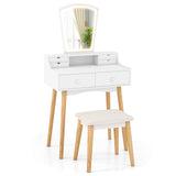 Vanity Desk Set with 3-Color Adjustable LED Lighted Mirror and Drawers-White