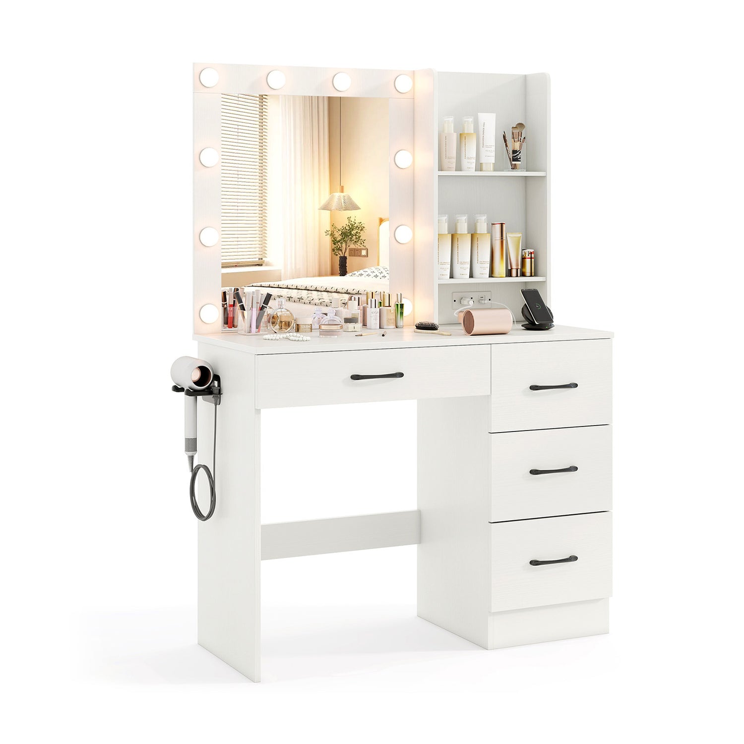 Vanity Desk with 3-Color Lights and Power Outlets