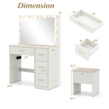 Vanity Desk with Mirror and Lights Makeup Dressing Table with Power Outlets-White