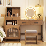 Vanity Desk with Mirror & Lights with Ring Slots & Necklace Hooks for Makeup