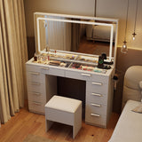 Vanity Desk with Mirror & Lights and Stool with Charging Station for Makeup-White