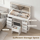 Vanity Desk with Mirror & Lights and Stool with Charging Station for Makeup-White
