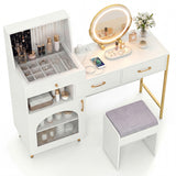 Vanity Desk with Mirror & Lights with Ring Slots & Necklace Hooks for Makeup