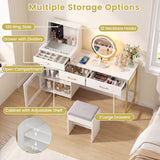 Vanity Desk with Mirror & Lights with Ring Slots & Necklace Hooks for Makeup
