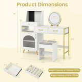 Vanity Desk with Mirror & Lights with Ring Slots & Necklace Hooks for Makeup