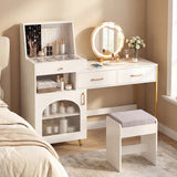 Vanity Desk with Mirror & Lights with Ring Slots & Necklace Hooks for Makeup