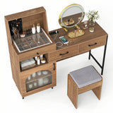 Vanity Desk with Mirror & Lights with Ring Slots & Necklace Hooks for Makeup