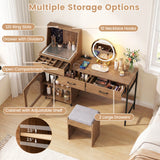 Vanity Desk with Mirror & Lights with Ring Slots & Necklace Hooks for Makeup