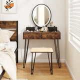 Vanity Table Set with 3-Color Lighted Dimmable Mirror