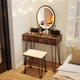 Vanity Table Set with 3-Color Lighted Dimmable Mirror