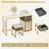 Vanity Desk with Rotatable Lighted Mirror 55 Inch Makeup Vanity Table-White
