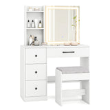 Vanity Desk with Sliding Mirror and Lights Makeup Table and Chair Set with 4 Drawers-White