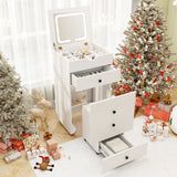 3-in-1 Vanity Set with Cushioned Stool and Flip-up Mirror-White