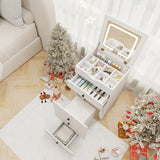 3-in-1 Vanity Set with Cushioned Stool and Flip-up Mirror-White