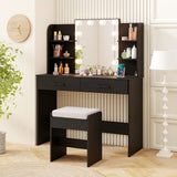 Vanity Set with Lighted Mirror and Stool with Power Outlet