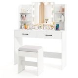 Vanity Set with Lighted Mirror and Stool with Power Outlet