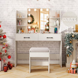 Vanity Set with Lighted Mirror and Stool with Power Outlet