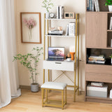 Ladder Vanity Desk Set with Flip Top Mirror and Cushioned Stool